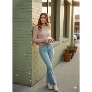 Urban Outfitters womens Ribbed mock Sweater coquette soft pastel ballet Pink L